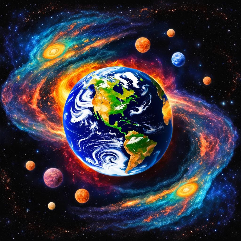 Earth as Clock in Galaxy: Abstract Art