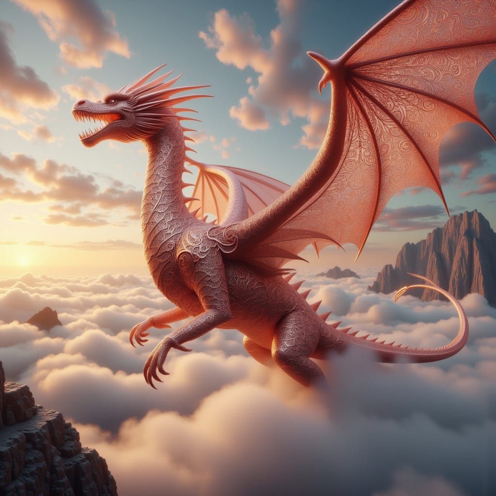 Majestic Dragon Soaring Through Misty Skies