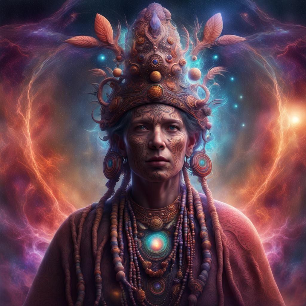 Cosmic Shaman Channeling Galactic Energy, Digital Art