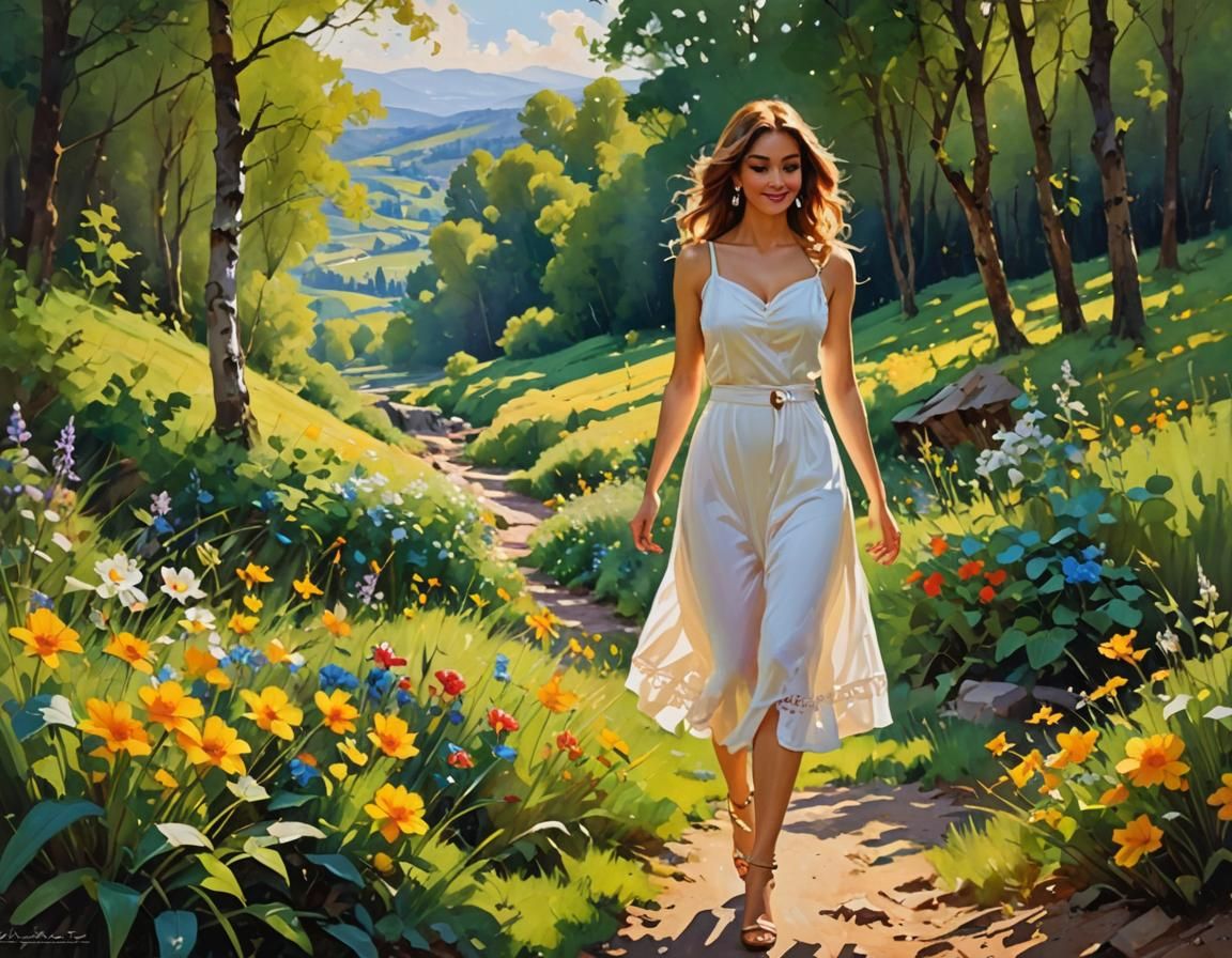 Sunny Landscape in Vivid Acrylic Painting Style