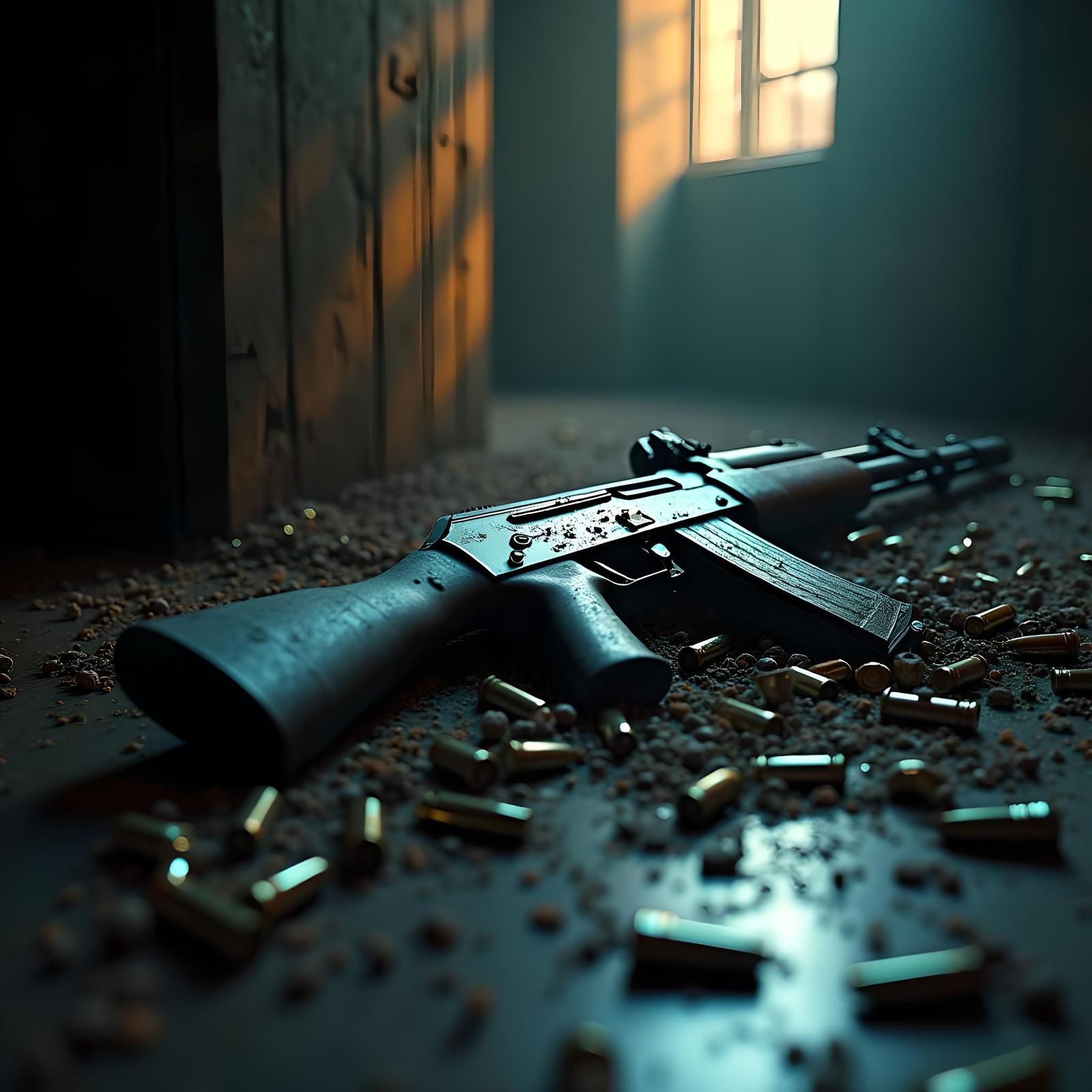 AK and Knife in Dark Room: Matte Painting