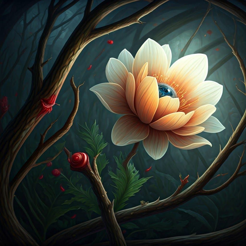 Surreal Flower in Haunted Greenhouse: Fantasy Art