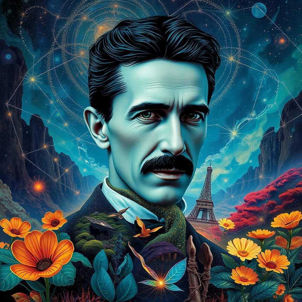 Tesla's Mystical Portrait: Dancing Vortex Spirit in Sacred G...