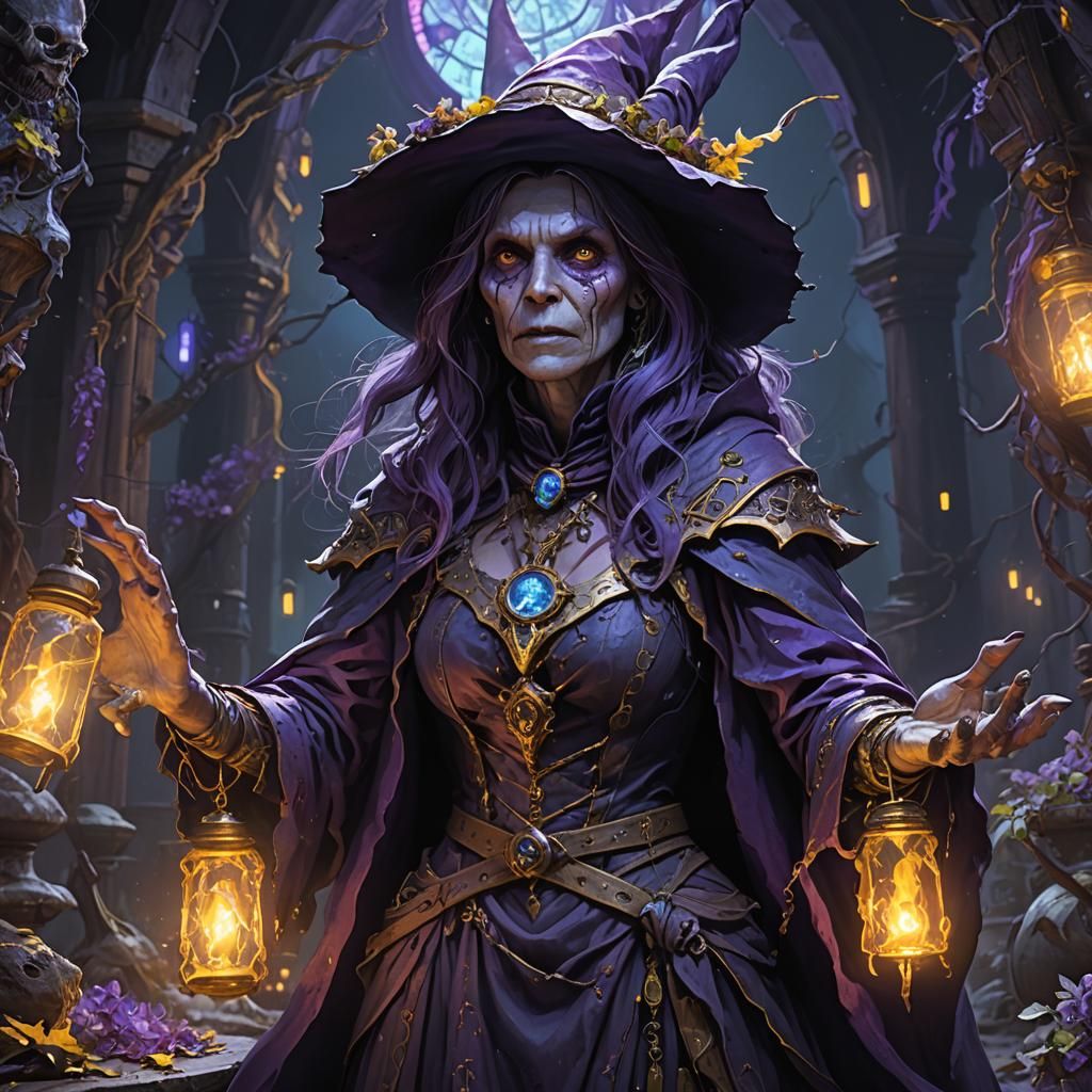 Rotting Witch with Blue Lights, Dark Fantasy Art