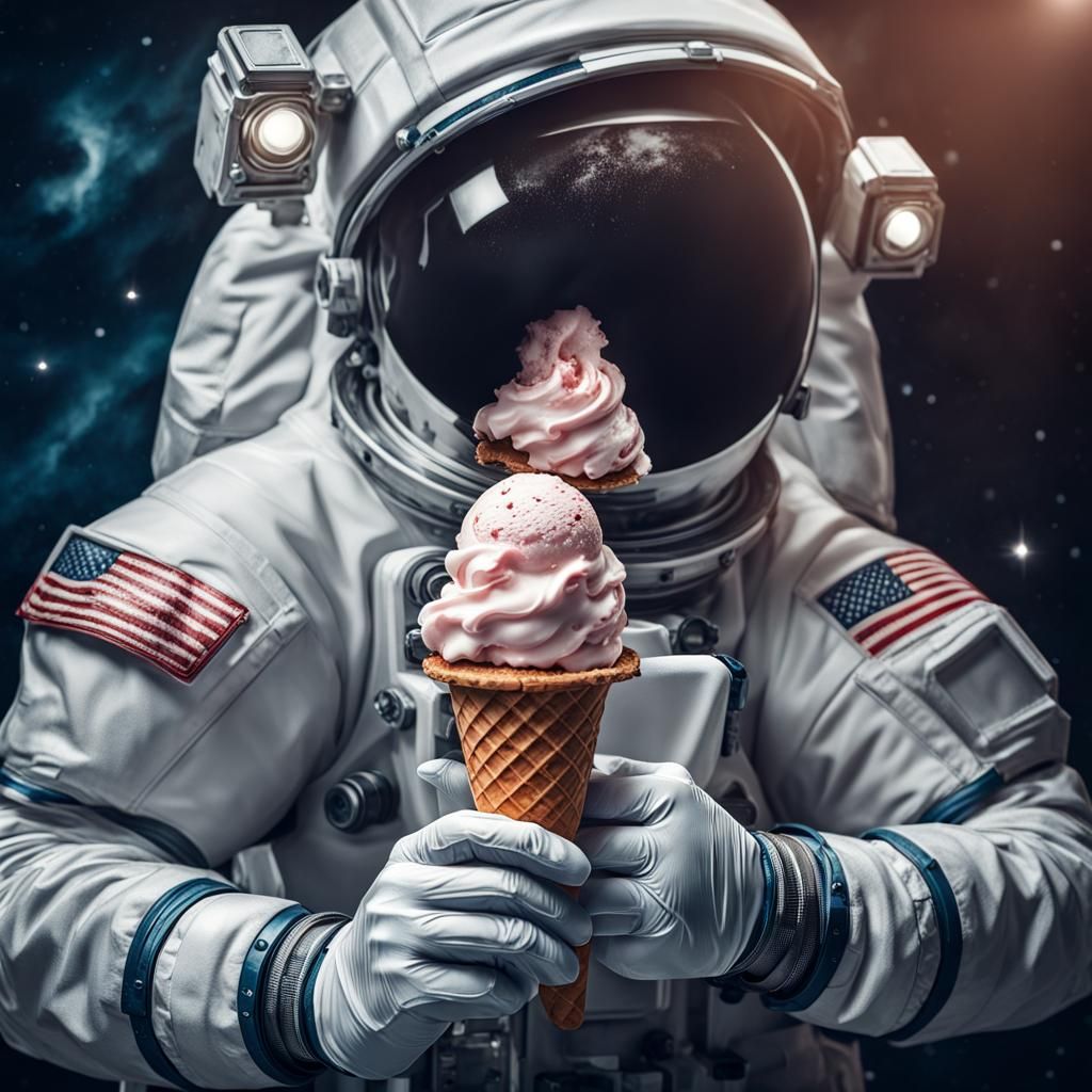 Astronaut Enjoys Ice Cream in Hyperrealistic Portrait