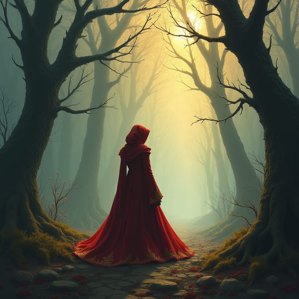 Mysterious Sorceress in Ancient Forest: Dark Fantasy Art