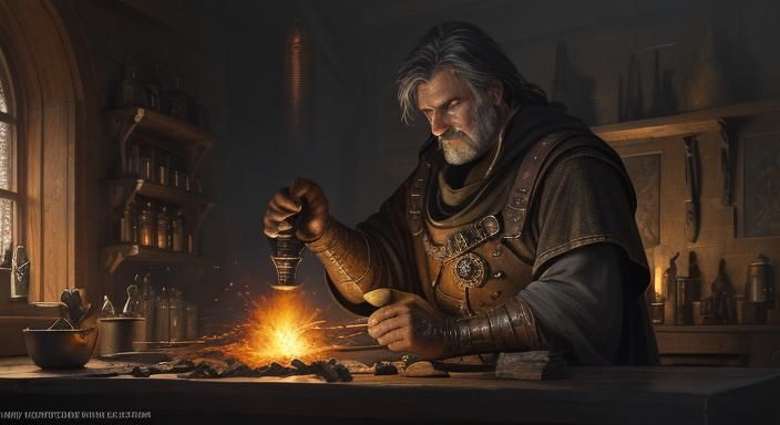 Medieval Blacksmith at Forge in Dark Fantasy Style