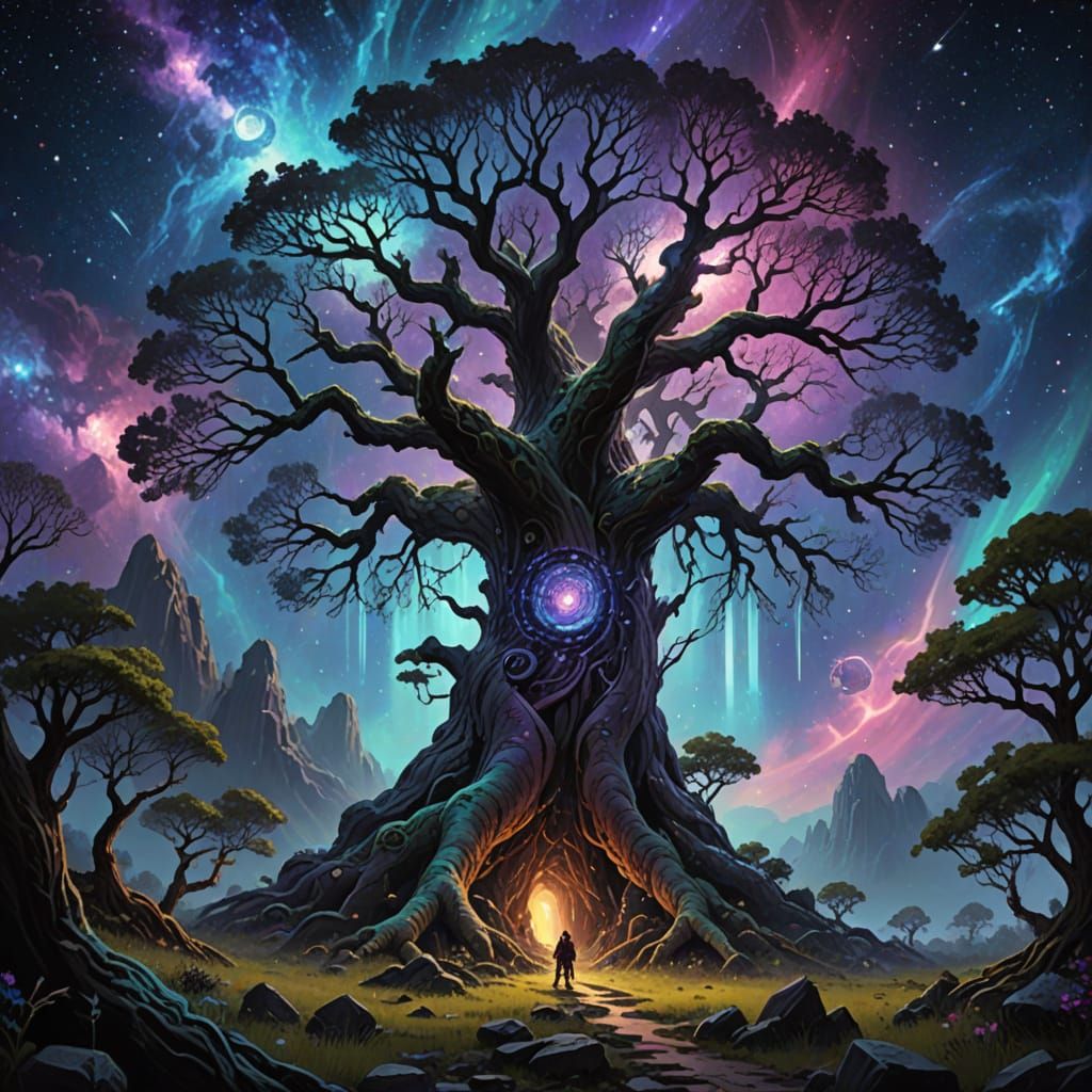 Cosmic Yggdrasil Tree: Ethereal Fantasy Art