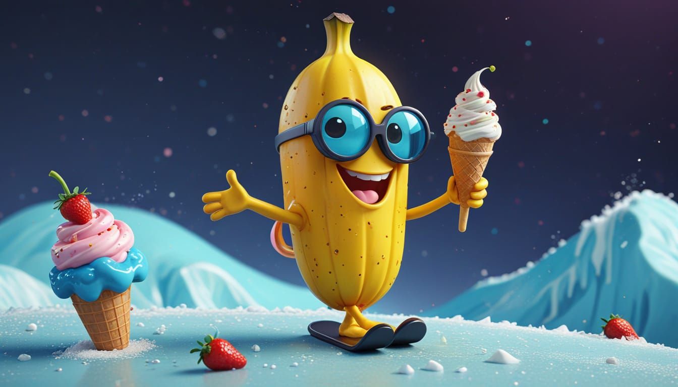 Banana Snowboarding Championship on Ice Cream Slope