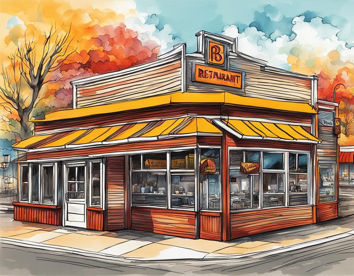 Cowboy Hat Rib Restaurant: Colorful Artistic Drawing