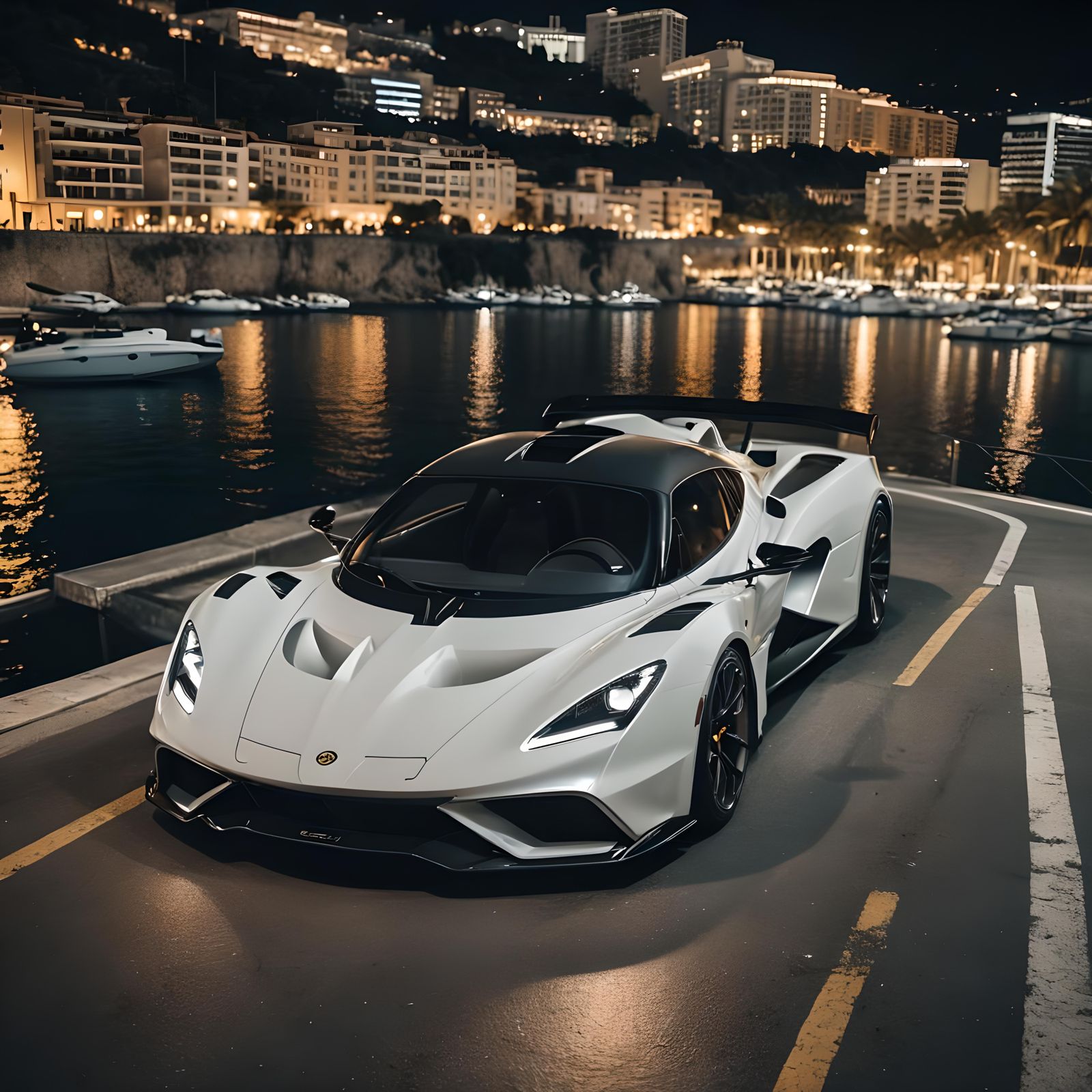 Lotus Evija Hypercar at Monaco Bay Night
