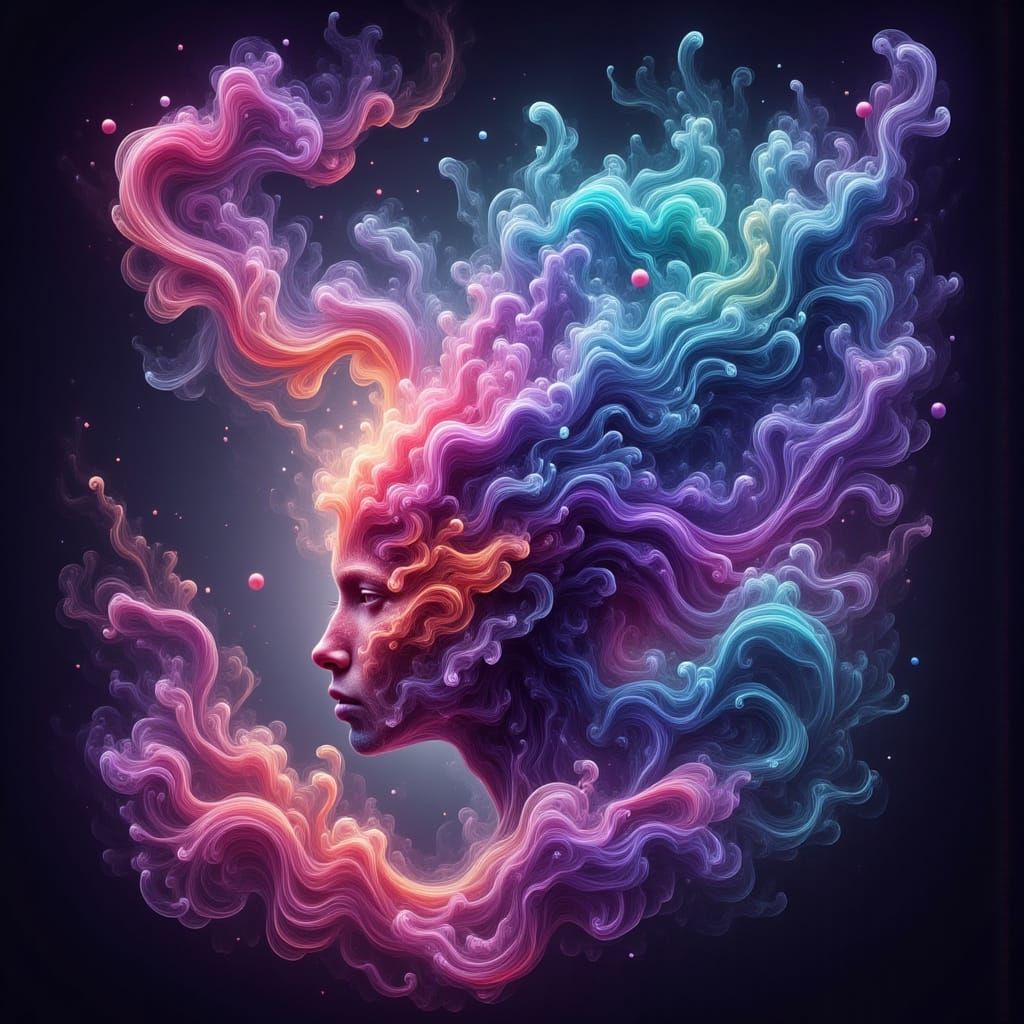 Labubu in Abstract Neon Landscape