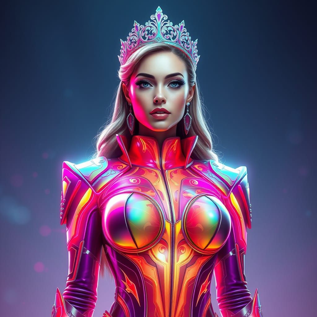 Cyberpunk Princess in Iridescent Armor