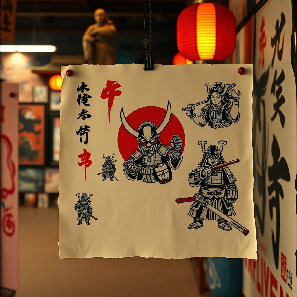 Japanese Samurai Tattoo Designs on Rice Paper