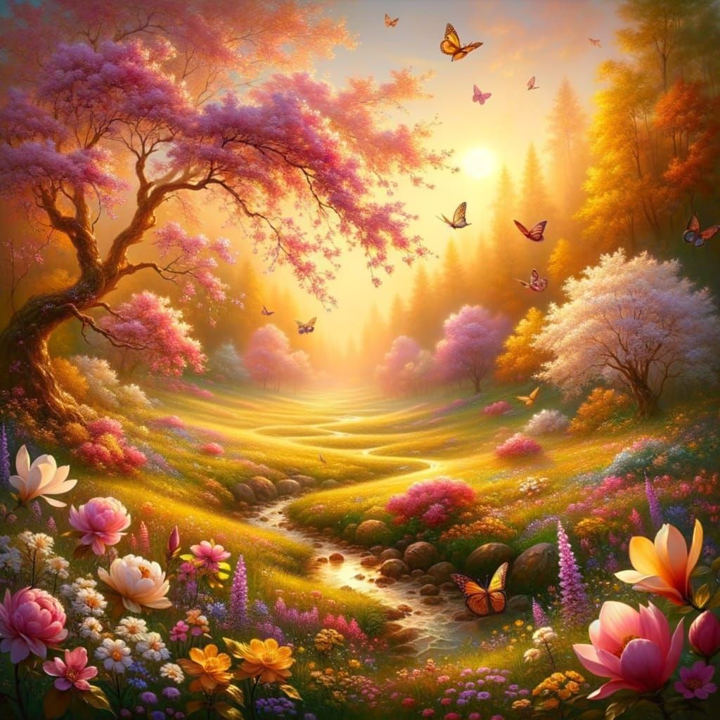 Vibrant Spring Morning in Whimsical Style