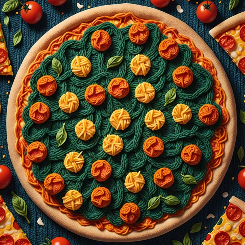 Knitted Pizza: Vibrant Macro Photography in Digital Art