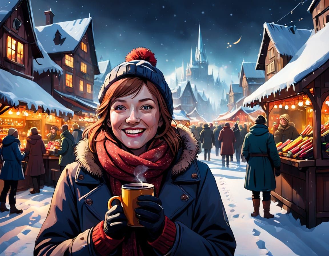 Rosy Cheeked Woman at German Christmas Market