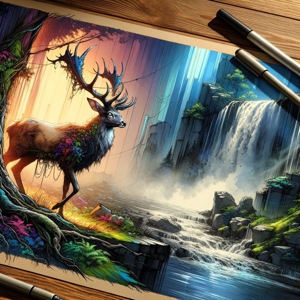 Fantasy Deer Watercolor Epic in Vibrant Hues