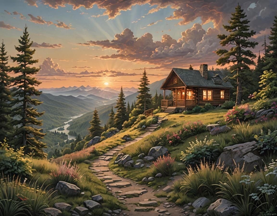 Idyllic Appalachian Trail Cabin at Sunset