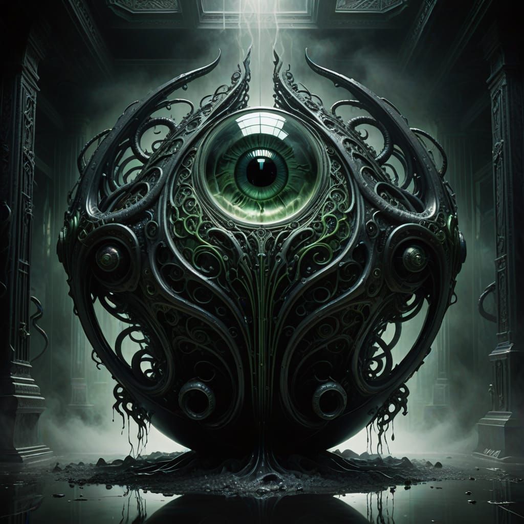 Dark Fantasy Crystal Vessel in a Swirling Abyss of Black Wav...