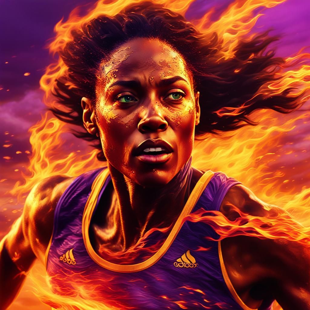 Paralympic Sprinter in Fiery, Cinematic Digital Art
