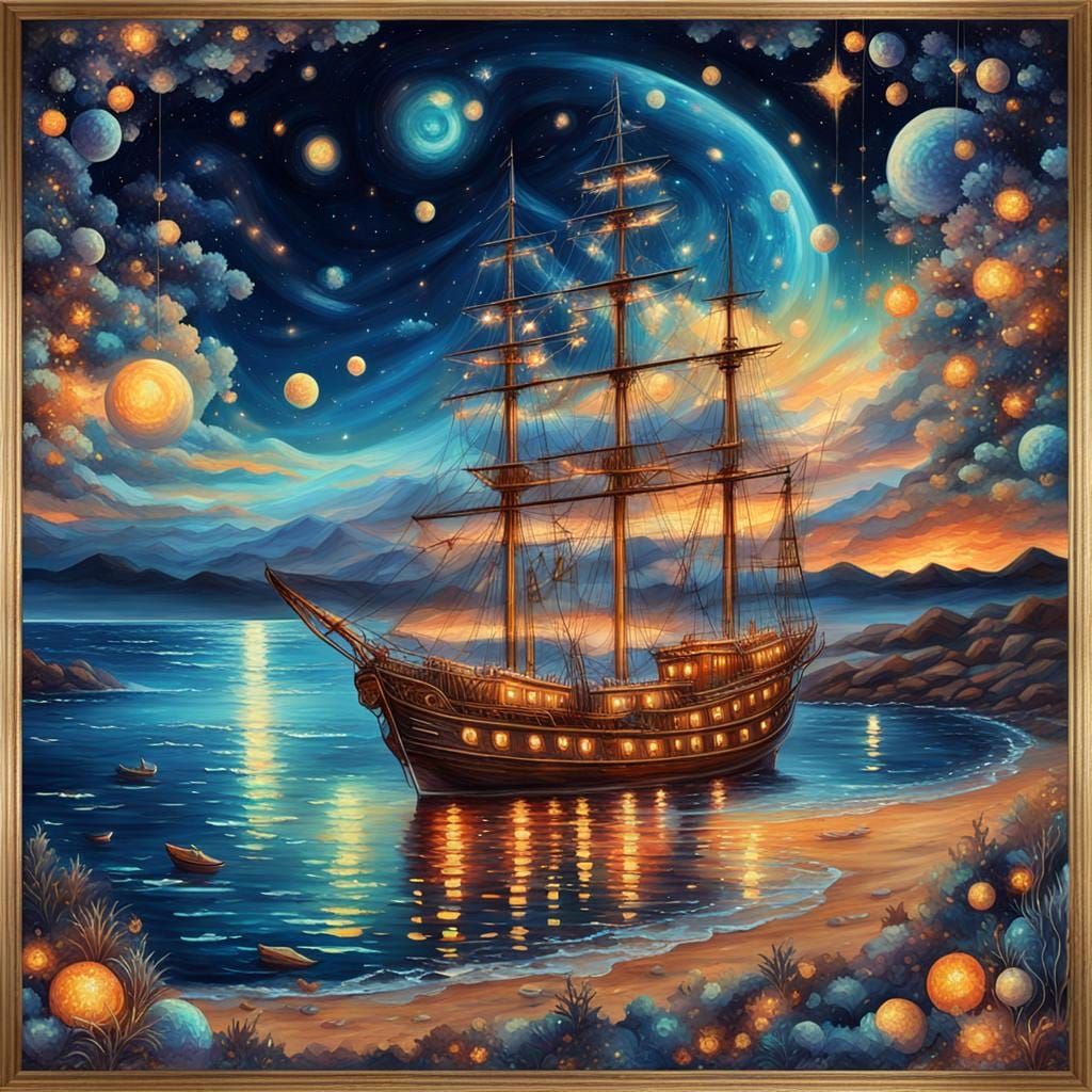 Cosmic Fairycore Sailing Port in Anime Style