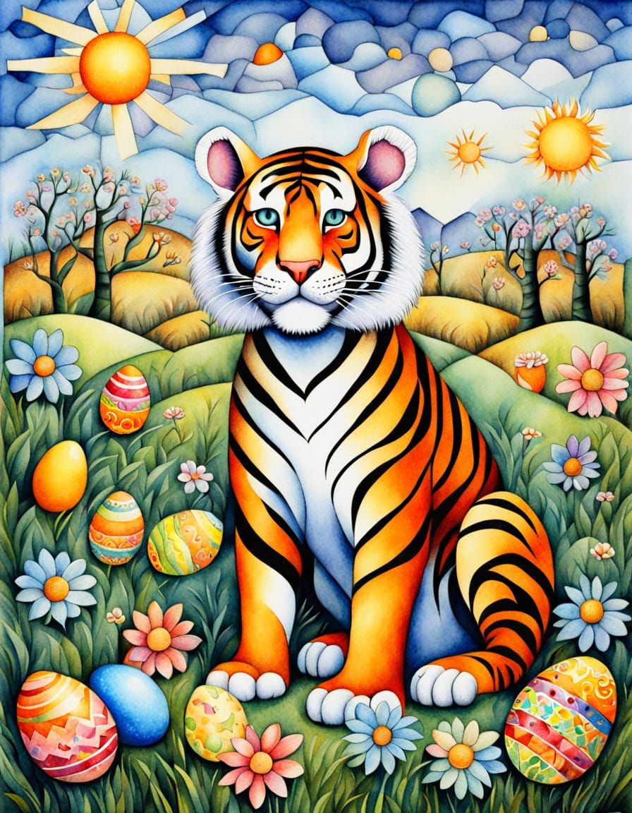 Vibrant Easter Cubism Art in Watercolor