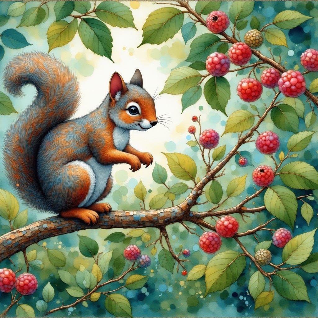 Whimsical Squirrel in a Vintage Garden Setting