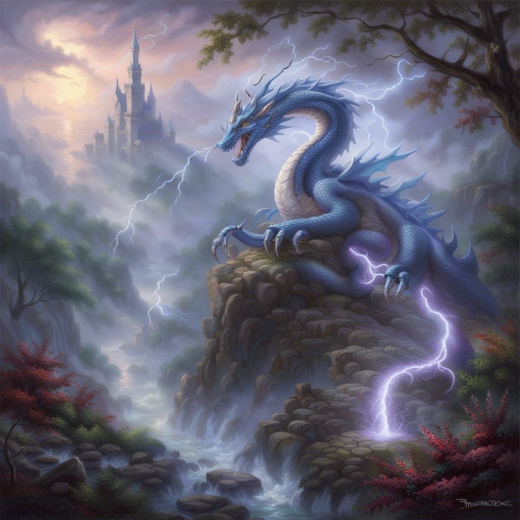 Ethereal Lightning Dragon in a Fantasy Landscape