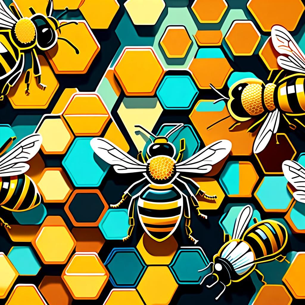Cubist Bees and Honeycomb in Art Deco Style