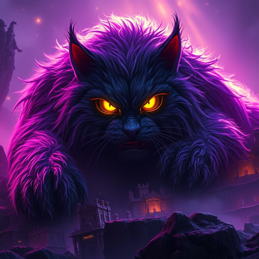 Dark Fantasy Abominable Cat in Majestic, Otherworldly Beauty