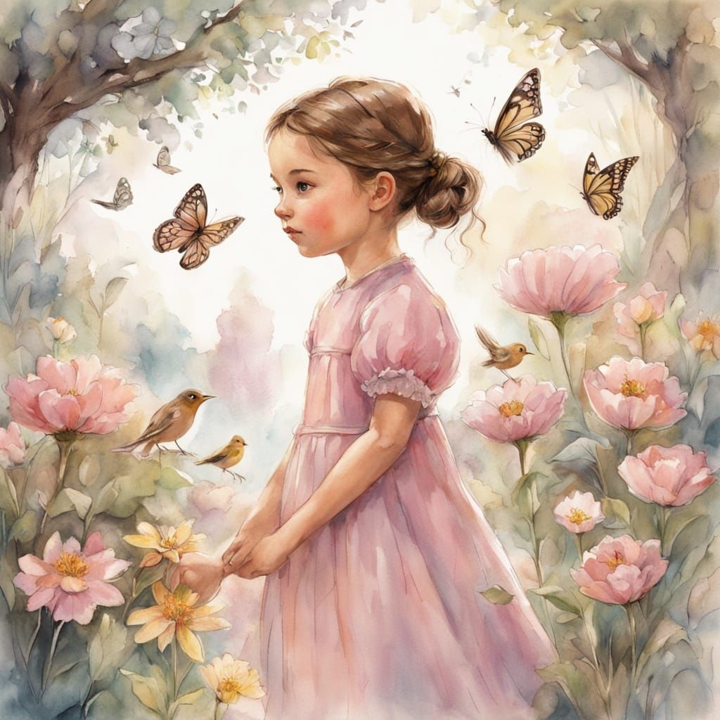 Magical Garden: Whimsical Children's Watercolor Illustration