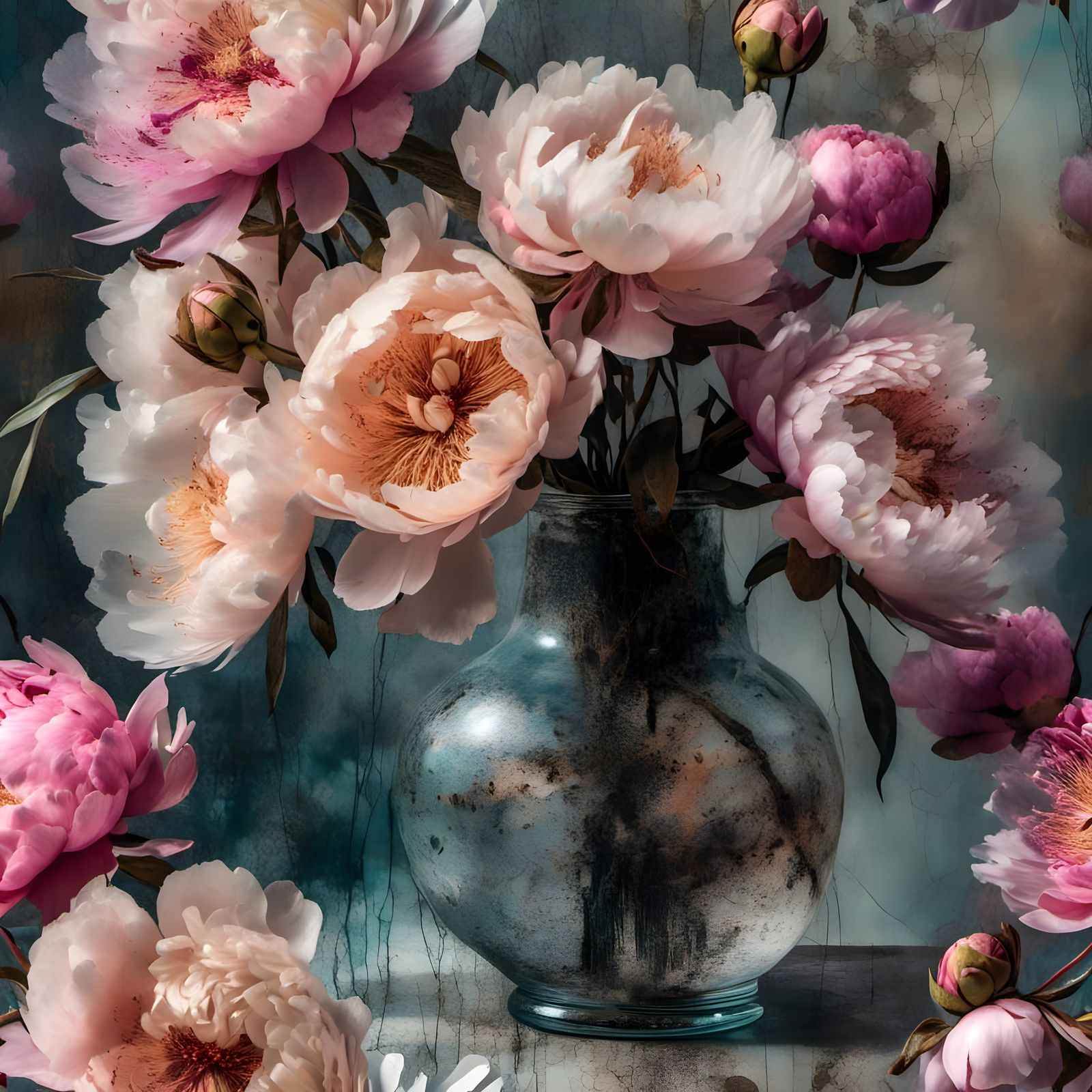 Surreal Peonies and Proteas Still Life