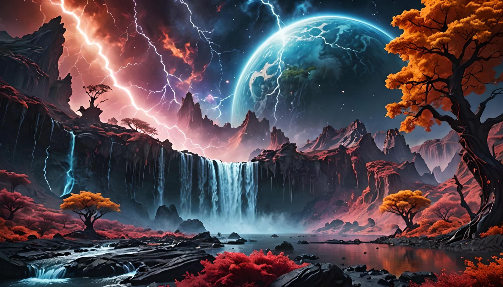 Surreal Alien Planet Landscape with Plasma Loops