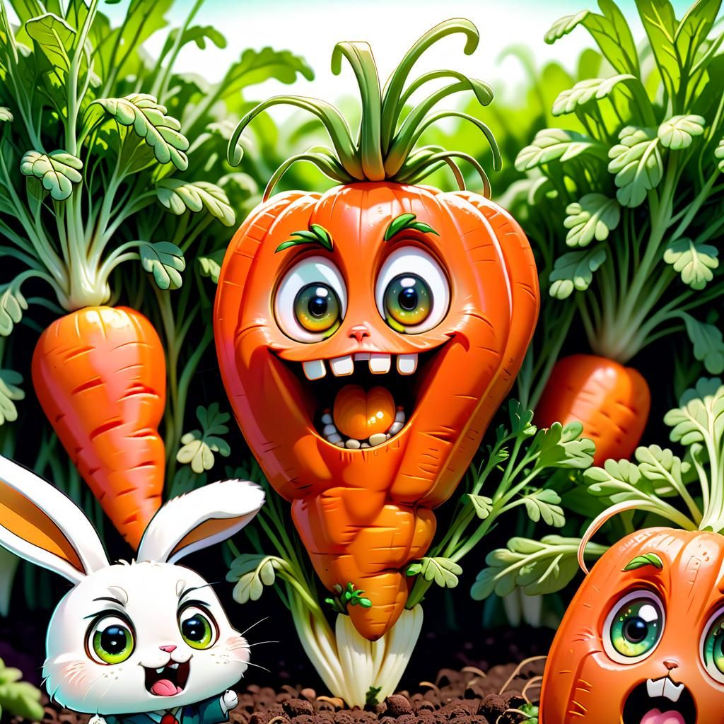 Close-up of an anthropomorphic carrot chibi style