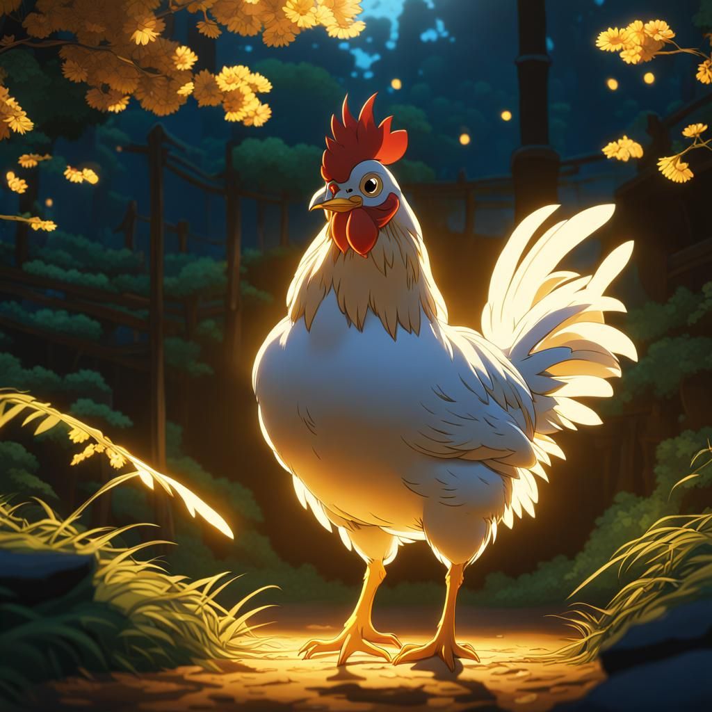 Golden Chicken in Anime Style