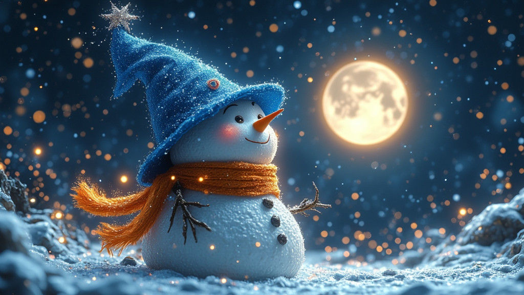 Chibi Snowman Gazing at Starry Night in 3D