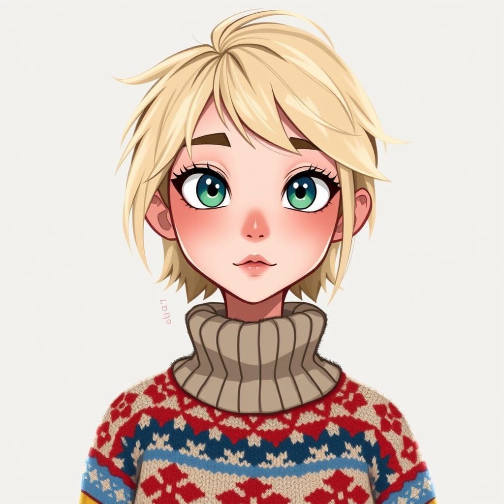 Young Woman with Piercing Eyes and Scandinavian-Inspired Att...