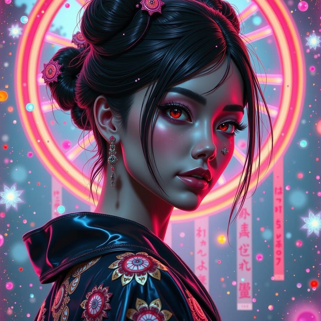 Punk Asian Woman with Glitch Art Aesthetic