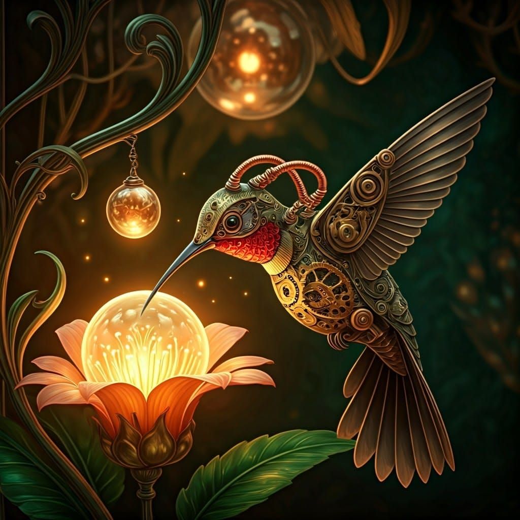 Surreal Hummingbird in Victorian Elegance