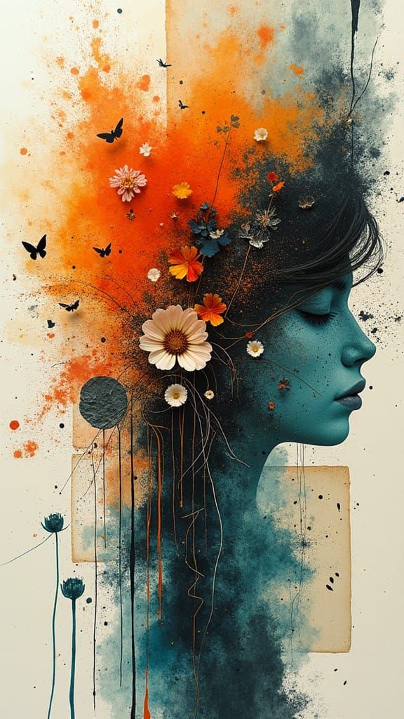 Experimental Painterly Scrapbooking Page in Vibrant, Abstrac...