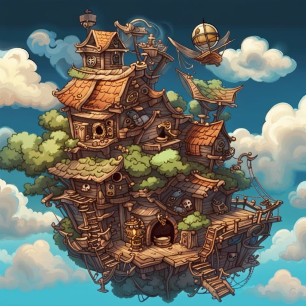 Pirate Hideout Floating Among the Clouds