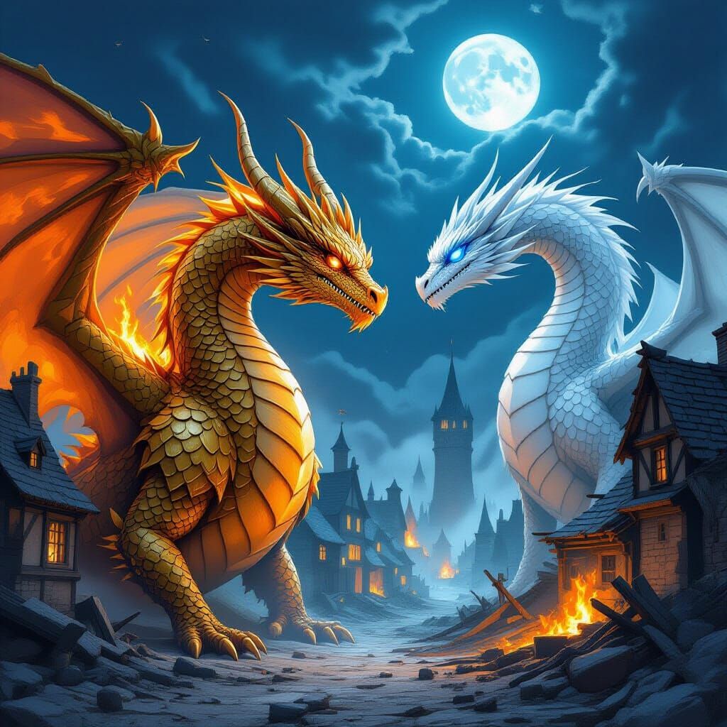 Epic Dragon Battle in a Destroyed Village