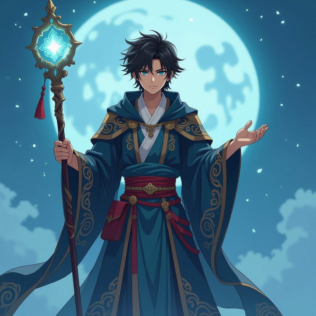 Anime Mage with Mystical Backdrop