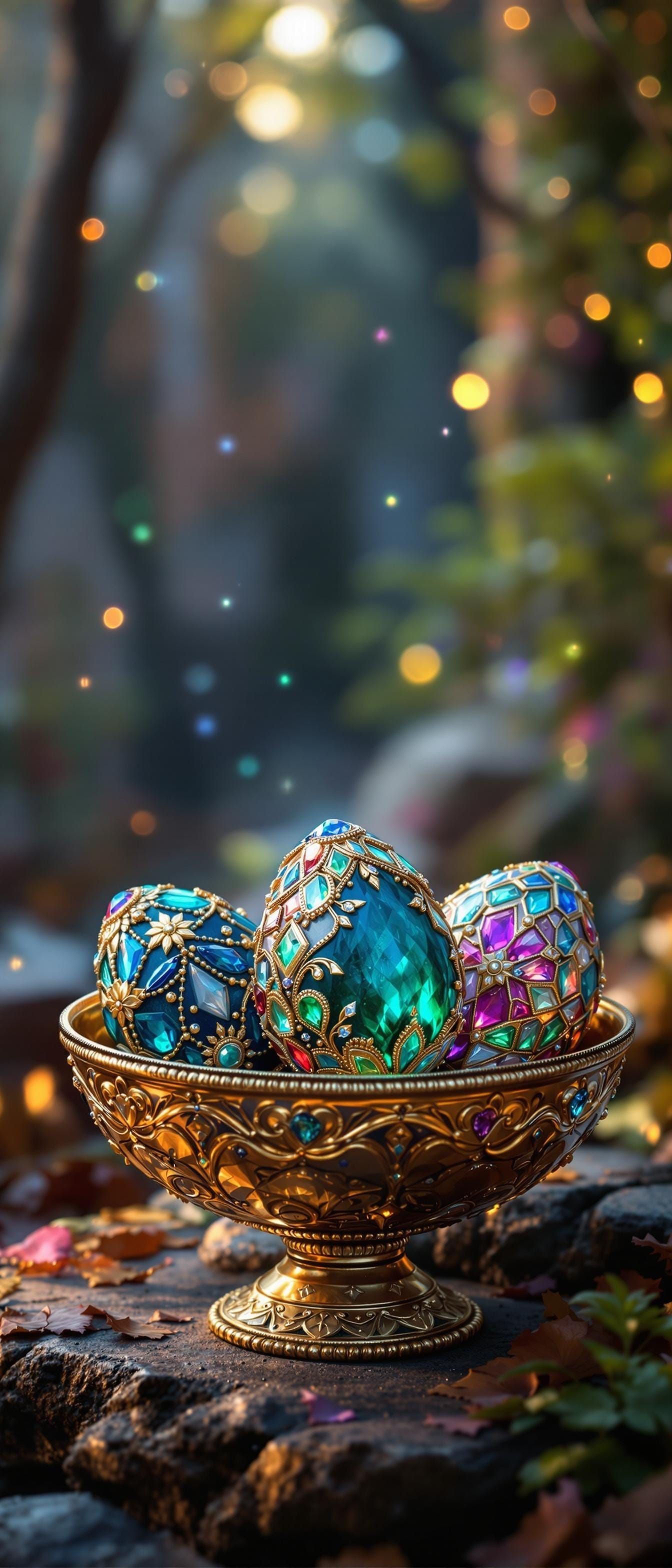 Luxurious Bejeweled Eggs in a Majestic Gold Bowl, Concept Ar...