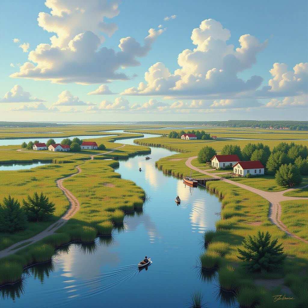 Aerial View of Santoña and Joyel Marshes in Photorealistic S...