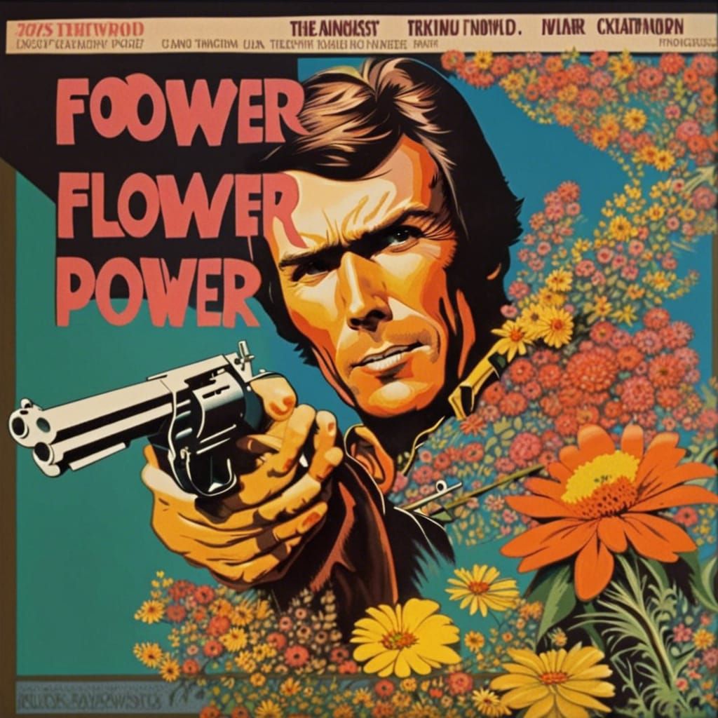 Clint Eastwood Flower Power Film Poster, 1960s Style