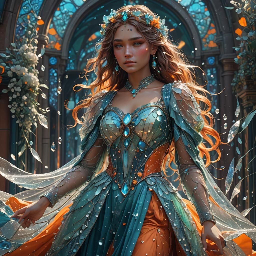 Frosted Dewdrop Gown: Hyperdetailed Concept Art