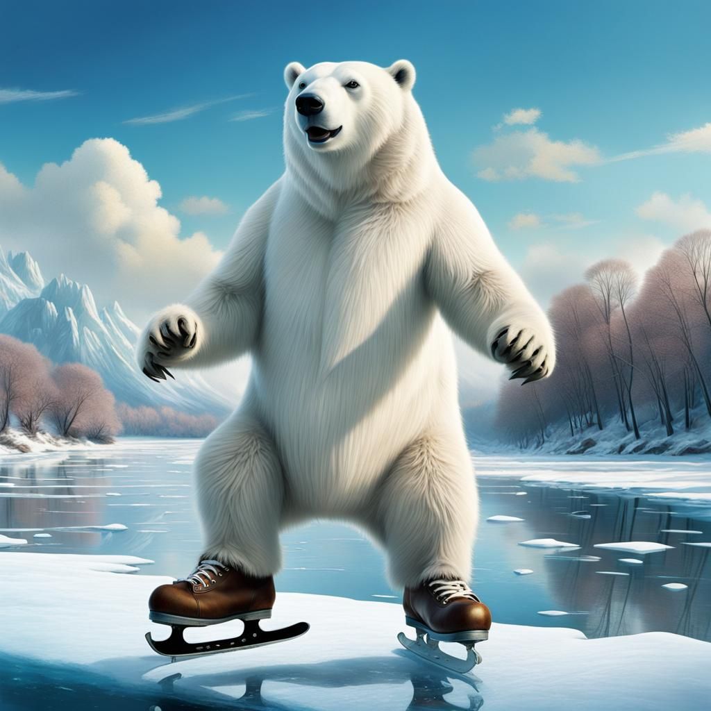 Polar Bear Ice Skating: Studio Ghibli Inspired Scene