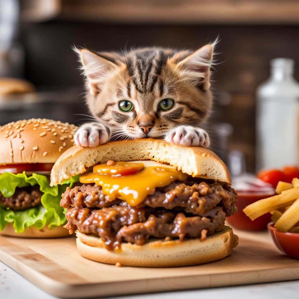 Big Sloppy Double Cheeseburger with Kitten